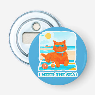 Ginger Cat on the Beach I Need the Sea Summer Bottle Opener