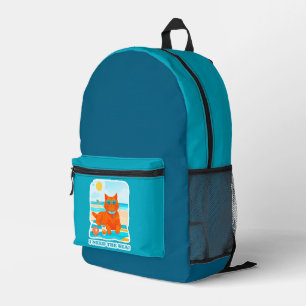 Ginger Cat on the Beach I Need the Sea Summer Printed Backpack
