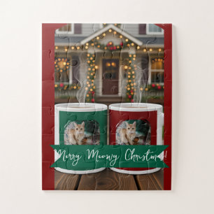 Ginger cat, Photo Text Customize ,Meowy Christmas, Jigsaw Puzzle