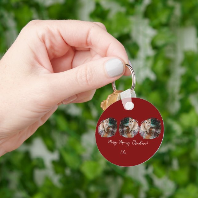 Ginger cat, Photo Text Customize ,Meowy Christmas, Key Ring (Hand)