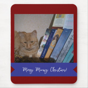Ginger cat, Photo Text Customize ,Meowy Christmas, Mouse Mat