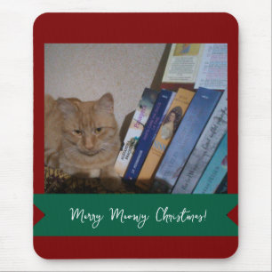 Ginger cat, Photo Text Customize ,Meowy Christmas, Mouse Mat