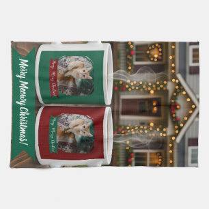 Ginger cat, Photo Text Customize ,Meowy Christmas, Tea Towel