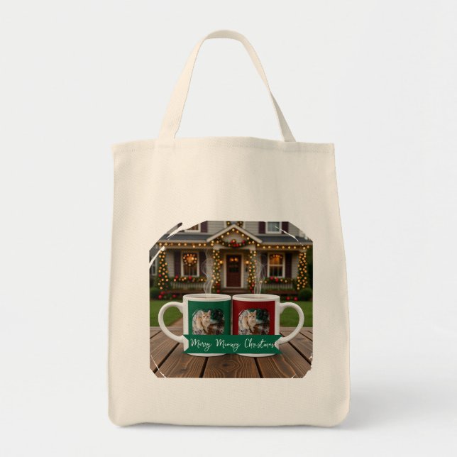 Ginger cat, Photo Text Customize ,Meowy Christmas, Tote Bag (Front)