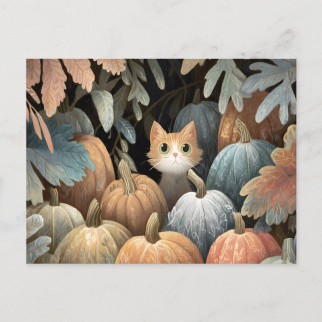 Ginger Cat Pumpkin Patch Postcard (Front)