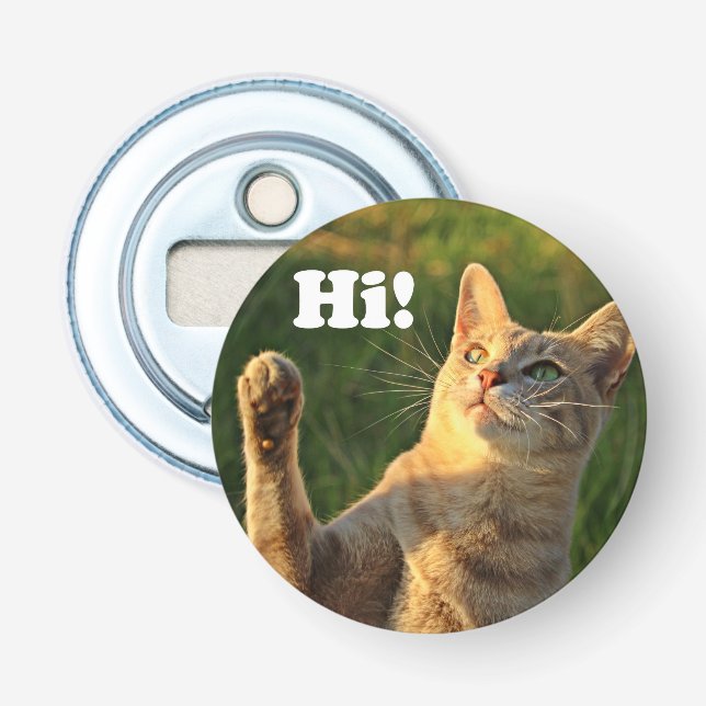 Ginger Cat Saying Hi! Bottle Opener (Front)