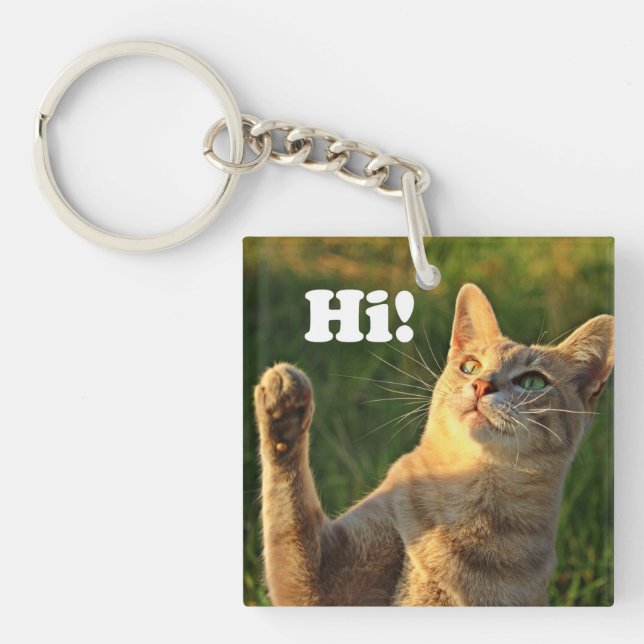Ginger Cat Saying Hi! Key Ring (Front)