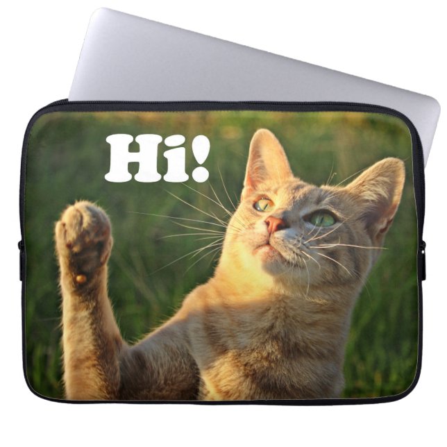 Ginger Cat Saying Hi! Laptop Sleeve (Front)