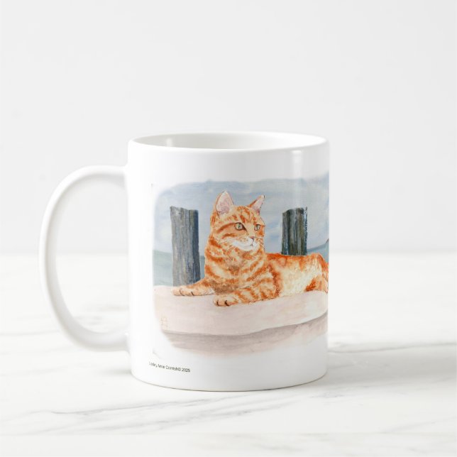 Ginger Cat Seaside Mug, 325 ml Coffee Mug (Left)