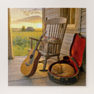 Ginger Cat Sleeping in a Guitar Case Jigsaw Puzzle