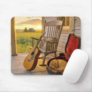 Ginger Cat Sleeping in a Guitar Case Mouse Mat