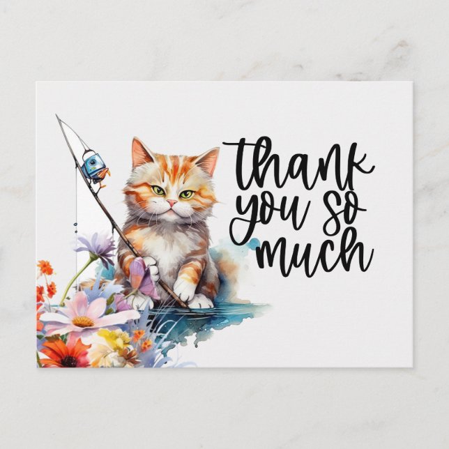 Ginger Cat Thank you card cat is fishing  (Front)
