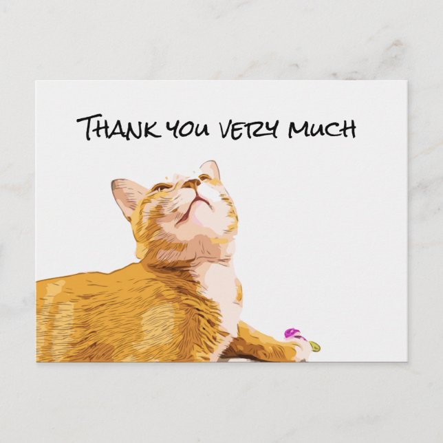 Ginger Cat Thank you card cat is looking up (Front)