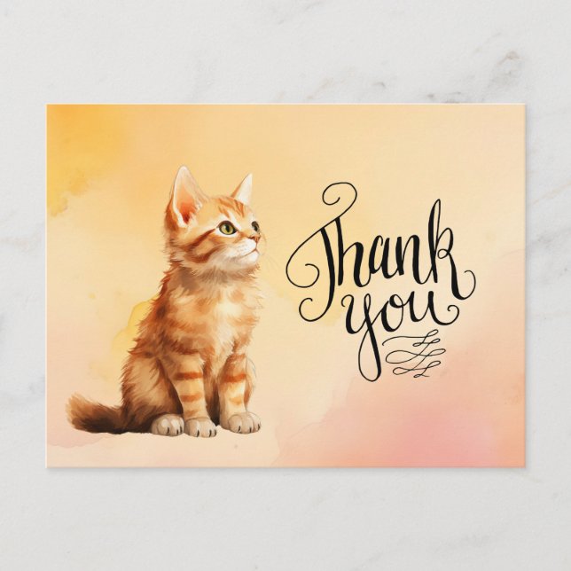 Ginger Cat  Thank you watercolor Postcard (Front)