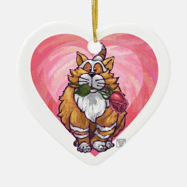 Ginger Cat Valentine's Day Ceramic Tree Decoration (Front)