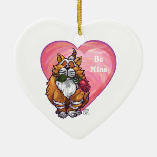 Ginger Cat Valentine's Day Ceramic Tree Decoration