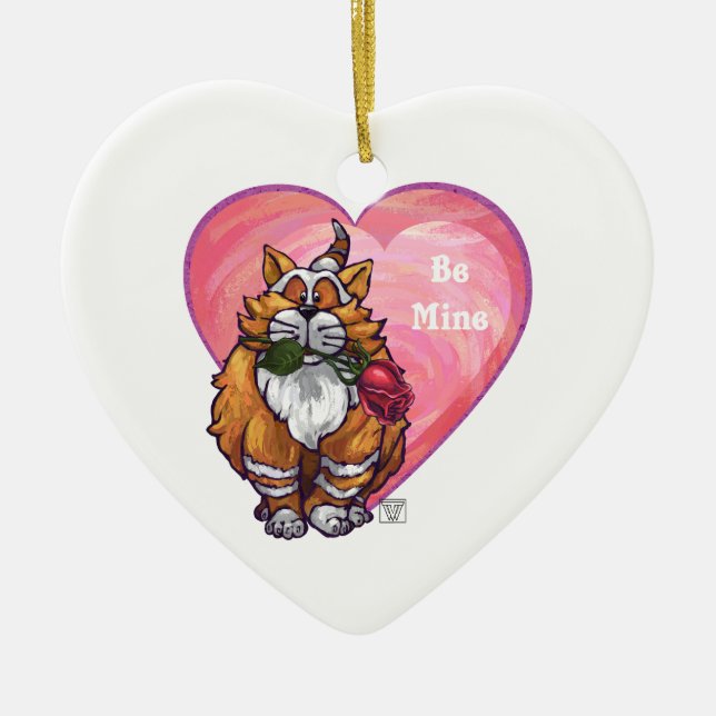 Ginger Cat Valentine's Day Ceramic Tree Decoration (Front)