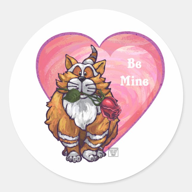 Ginger Cat Valentine's Day Classic Round Sticker (Front)