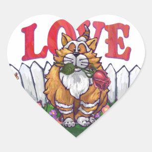 Ginger Cat Valentine's Day Heart Sticker