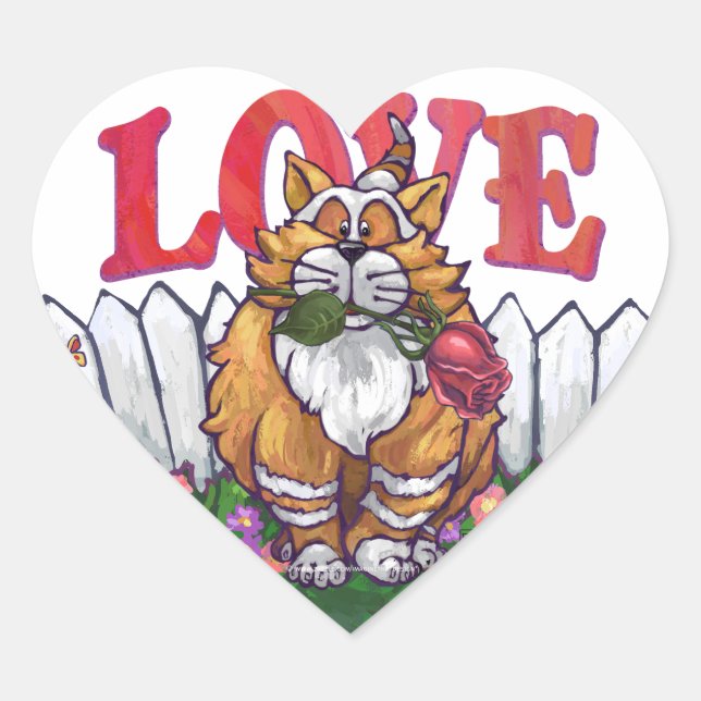 Ginger Cat Valentine's Day Heart Sticker (Front)
