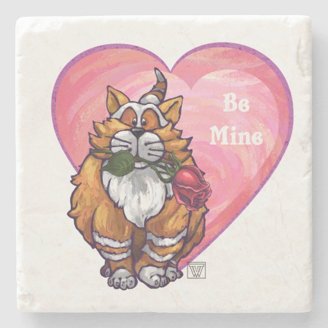 Ginger Cat Valentine's Day Stone Coaster (Front)