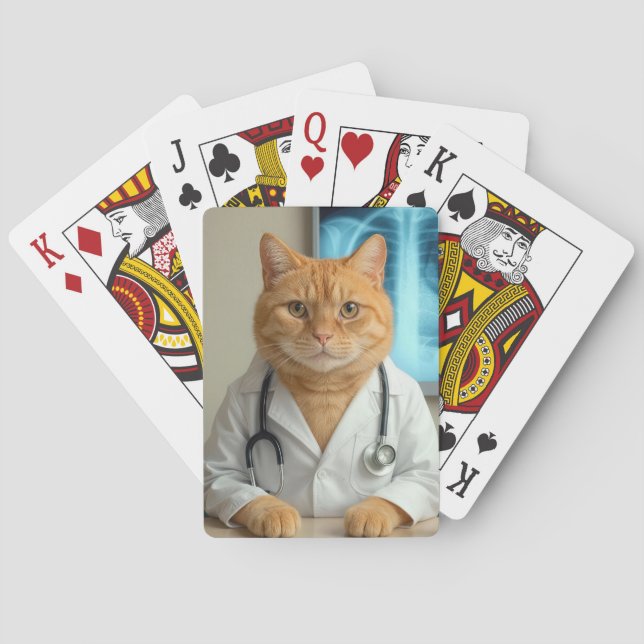 Ginger Cat Wearing a Doctor Lab Coat Playing Cards (Back)