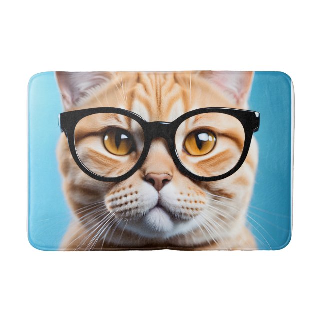 Ginger Cat Wearing Glasses Bath Mat (Front)
