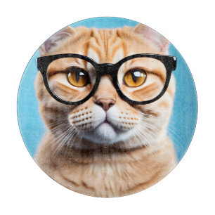 Ginger Cat Wearing Glasses Cutting Board