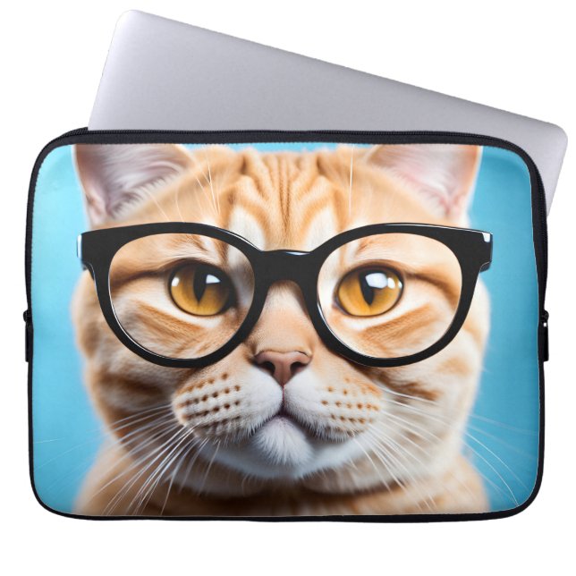 Ginger Cat Wearing Glasses Laptop Sleeve (Front)