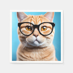 Ginger Cat Wearing Glasses Napkin