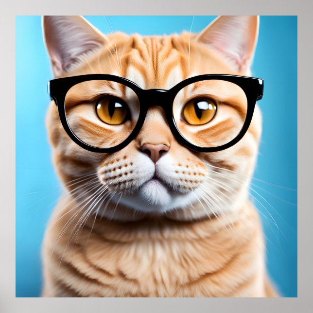 Ginger Cat Wearing Glasses Poster (Front)