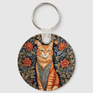 Ginger Cat William Morris Inspired Floral Key Ring