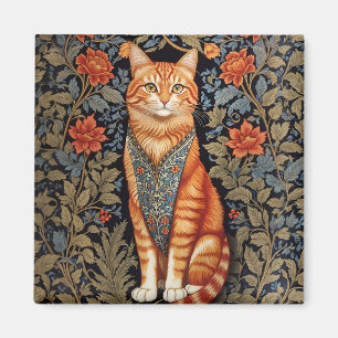 Ginger Cat William Morris Inspired Floral Magnet