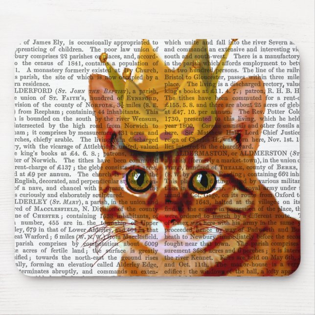 Ginger Cat with Crown Portrai Mouse Mat (Front)
