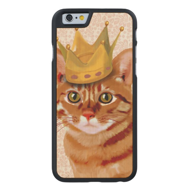 Ginger Cat with Crown Portrait Carved Wood iPhone Case (Back)