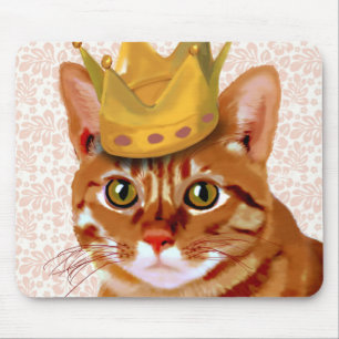 Ginger Cat with Crown Portrait Mouse Mat