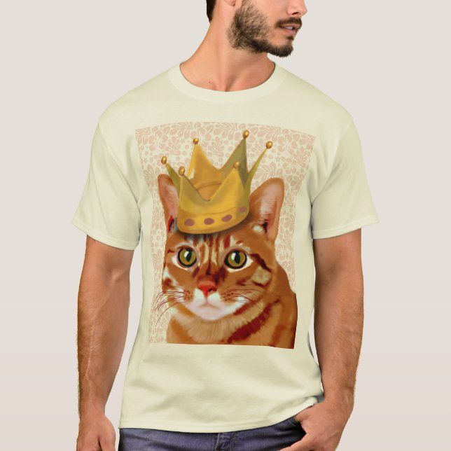 Ginger Cat with Crown Portrait T-Shirt (Front)