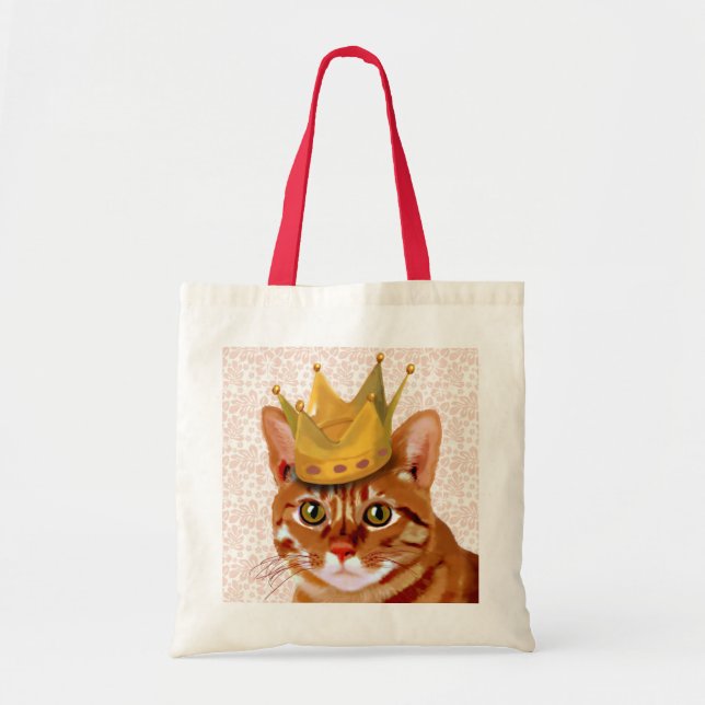 Ginger Cat with Crown Portrait Tote Bag (Front)