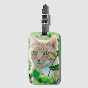 Ginger Cat with Green Eyes in Grass Luggage Tag