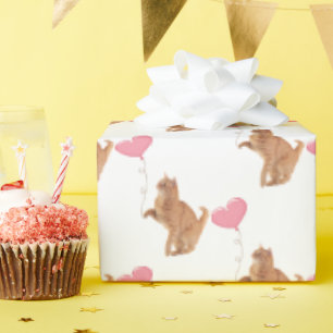 Ginger Cat With Pink Balloon Wrapping Paper