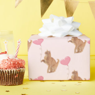 Ginger Cat With Pink Balloon Wrapping Paper