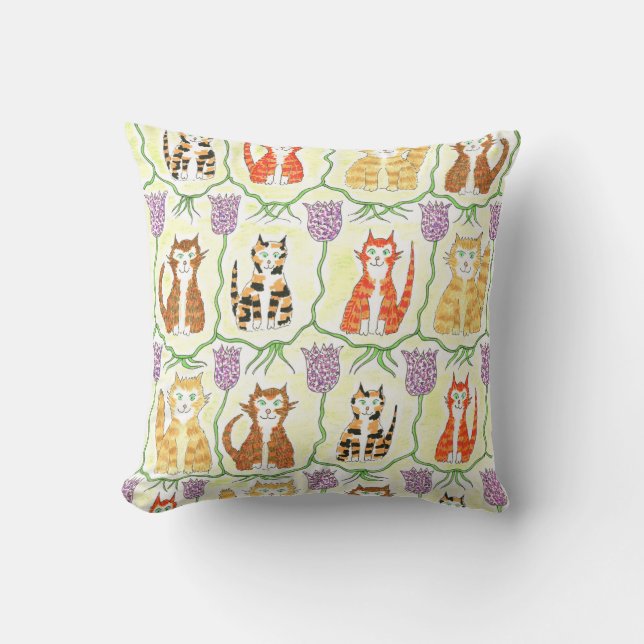 Ginger Cats & Fritillaries after William Morris Cushion (Front)