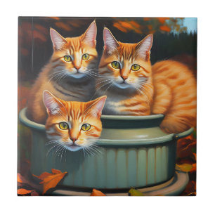 Ginger Cats Pot Plants, Ceramic Tile