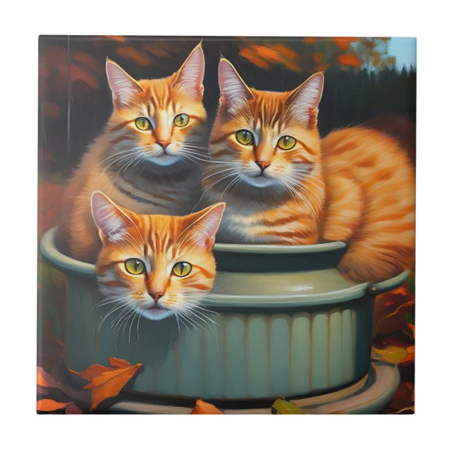 Ginger Cats Pot Plants, Ceramic Tile (Front)