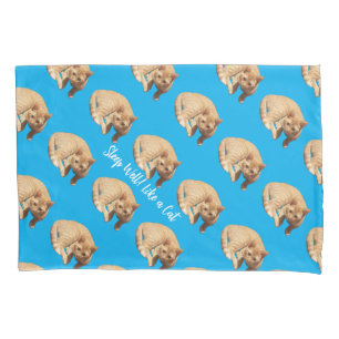 Ginger Cute Cat Photo Text Blue Red  Pillowcase