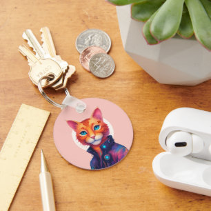 Ginger Cyberpunk Cat, Key Ring