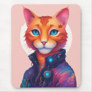 Ginger Cyberpunk Cat, Mouse Mat