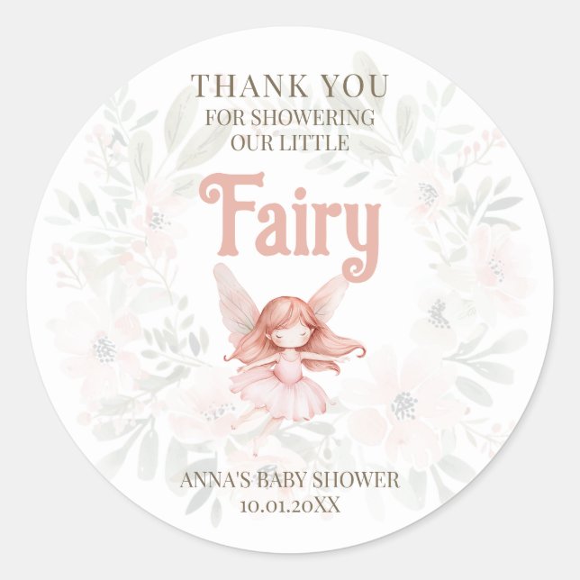 Ginger Fairy Baby Shower Thank You Classic Round Sticker (Front)