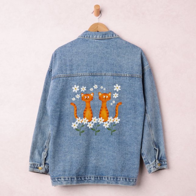 Ginger Floral Orange Cat Energy Denim Jacket (Hangar)