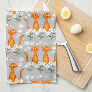 Ginger Floral Orange Cat Energy Tea Towel